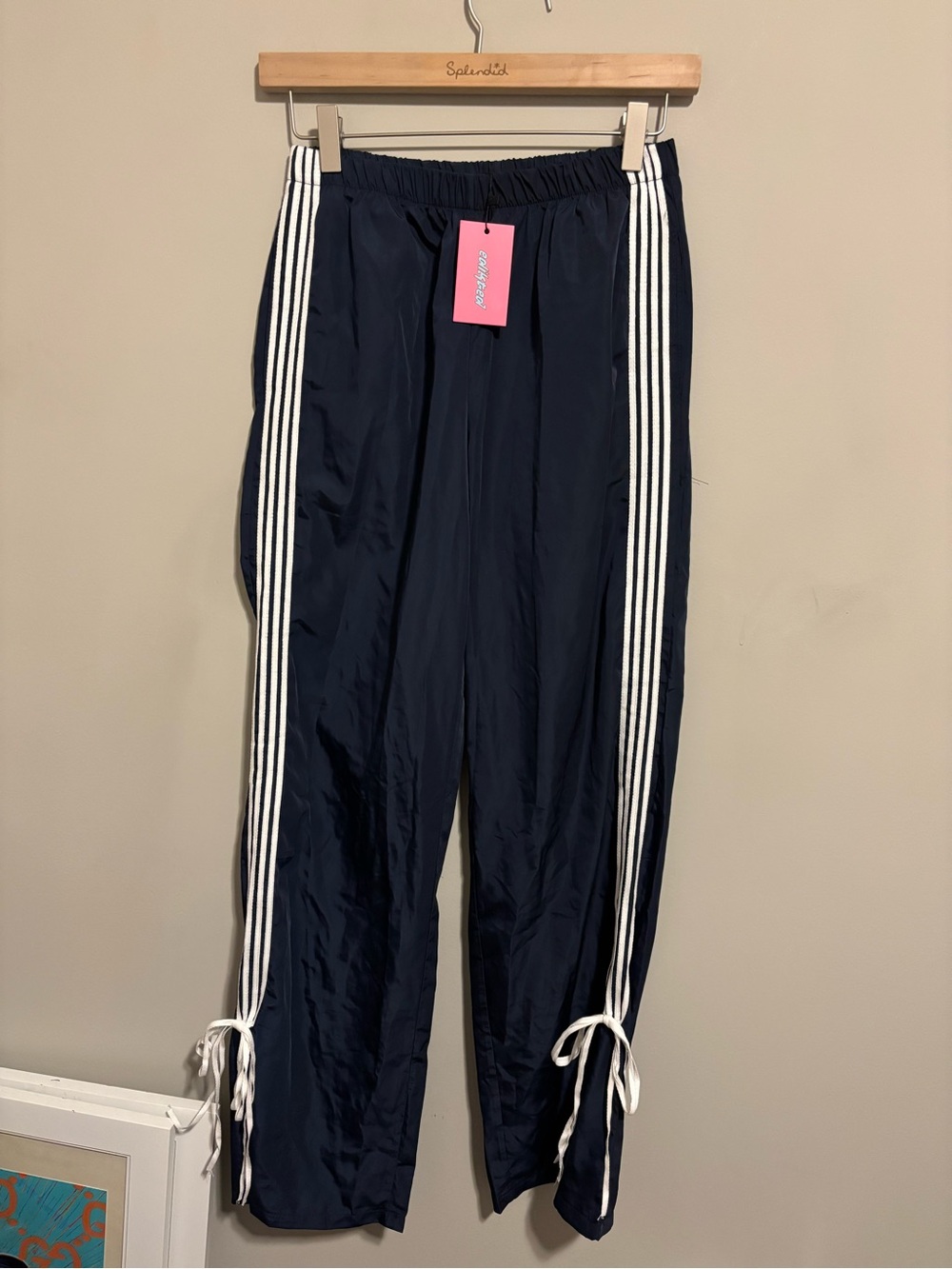 NWT Edikted Remy Bow Ribbon Track Pants Navy Blue size Small - Picture 4 of 7